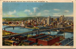 Vtg 1940s Skyline of Business Section from Grandview Park Pittsburgh PA Postcard