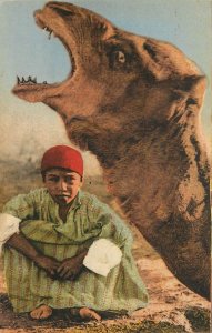 Postcard North African Boy and Screaming Camel 834 Deux Amis Two Friends