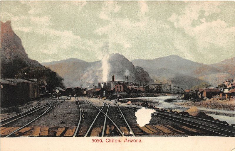 H93/ Clifton Arizona Postcard c1910 Railroad Scene Depot? Trians 13