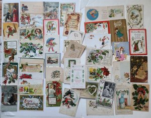LOT of 48 CHRISTMAS THEME ANTIQUE & VINTAGE POSTCARDS