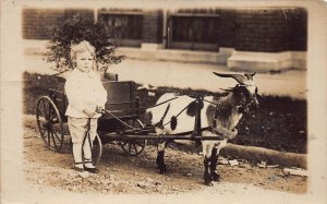 J74/ Chicago Illinois RPPC Postcard c1910 Child Goat-Drawn Wagon 89