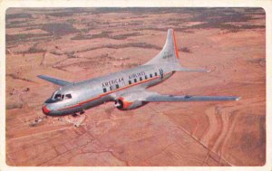 American Airlines Plane in Flight 1950s postcard