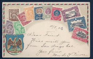 MEXICO stamps on card embossed postcard used c1906