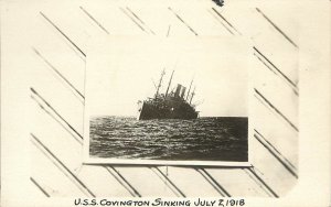 RPPC Postcard USS Covington ID-1409 Troop Ship Sinking July 2, 1918 Brest WWI