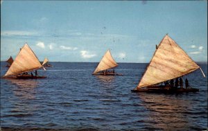 TAKIAS FIJI Native Canoes w Sails Sailboats Old Postcard