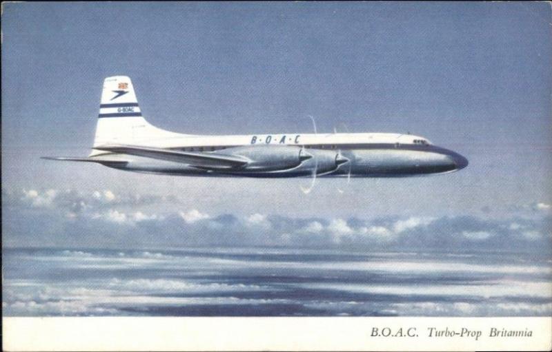 BOAC Turbo-Prop Britannia Airplane in Flight Vintage Postcard