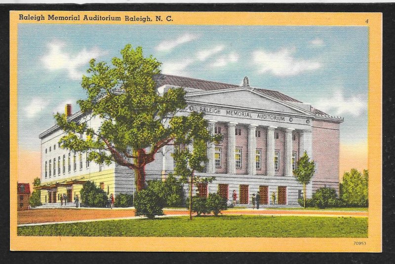 Raleigh Memorial Auditorium Raleigh North Carolina Unused c1930s
