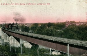 c. 1910 C. M. & St. Paul Street Bridge At Monteray, Janesville, WIS Postcard F58