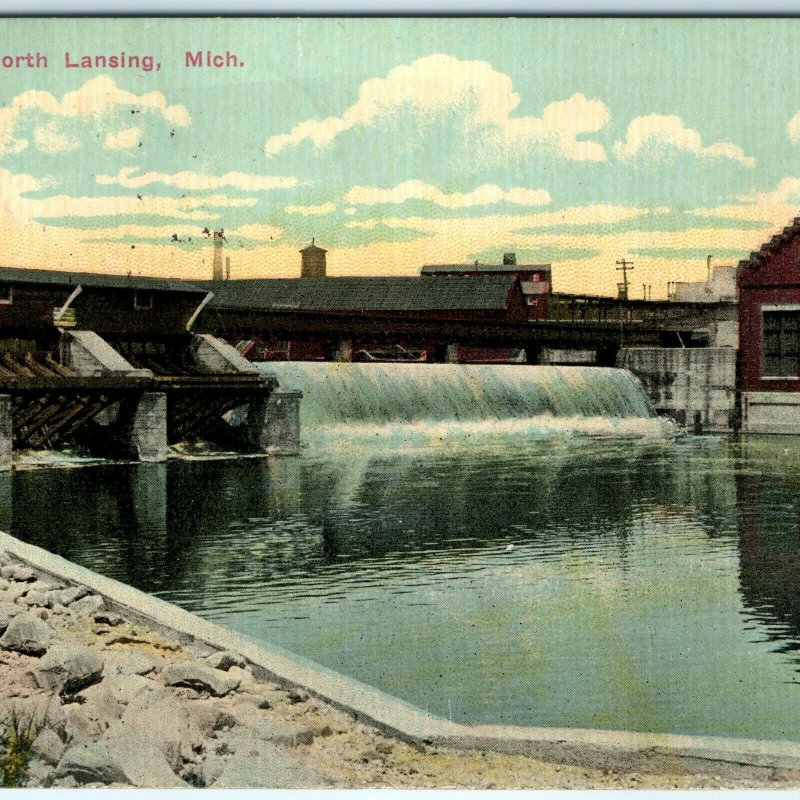 c1910s North Lansing, Mich Falls Dam Postcard Port Huron Chicago RPO Railway A33