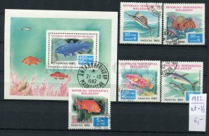 265159 Madagascar 1982 year used stamps set+S/S FISHES
