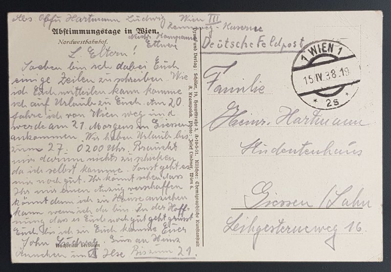 German Empire Third 3rd Reich Original Postcard Wein Museum Voting Day 1938