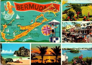 Bermuda Map multi view Postcard 1980