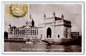 1936 Taj Mahal Hotel View Air Mail Gateway Bombay India RPPC Photo Postcard 