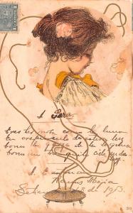 Artist Raphael Kirchner? Or look alike postal used unknown light corner wear,...