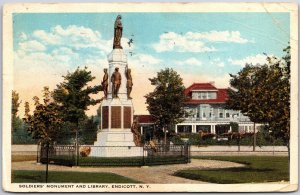 1925 Soldier's Monument and Library Endicott New York NY Posted Postcard