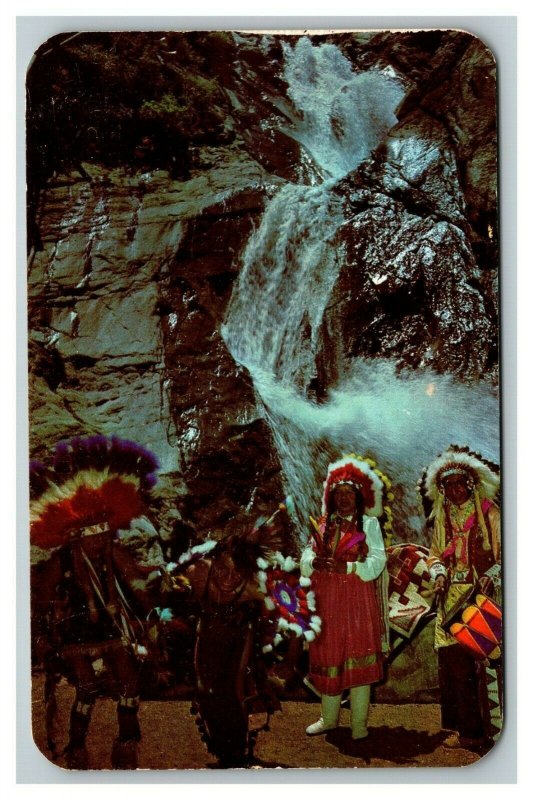 Vintage 1960's Postcard Native American Dancing Seven Falls Colorado Springs CO