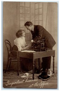 c1910's Office Romance Important Business At The Office Posted Antique Postcard