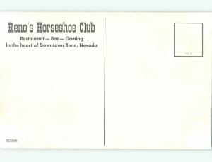 Unused Pre-1980 HORSESHOE CLUB CASINO Reno Nevada NV v4199