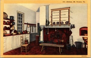 Vtg 1940s Kitchen Washington's Mansion Mt Vernon Virginia VA Linen Postcard