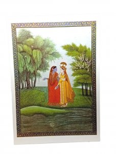 Krishna And Radha Vtg Indian Art Painting Postcard Kangra School C1820