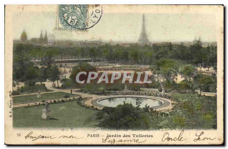 Old Postcard Paris Tuileries Garden Eiffel Tower