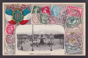 FRANCE, Postcard, Paris, Embossed Stamps, Place de la Concorde