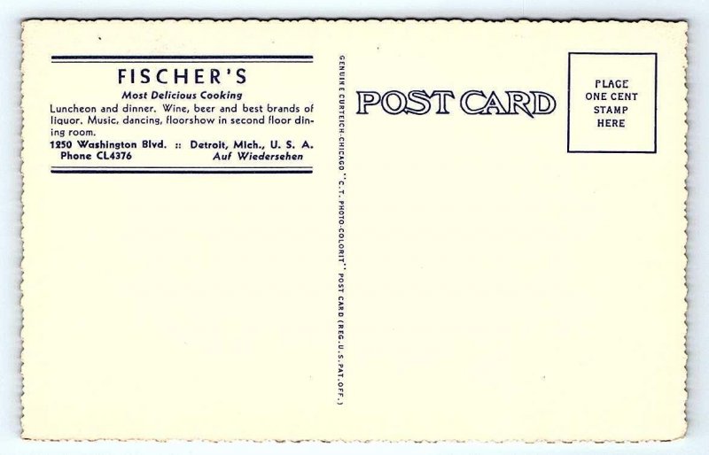 DETROIT, MI Michigan ~ FISCHER'S CASINO & RESTAURANT c1940s Roadside Postcard