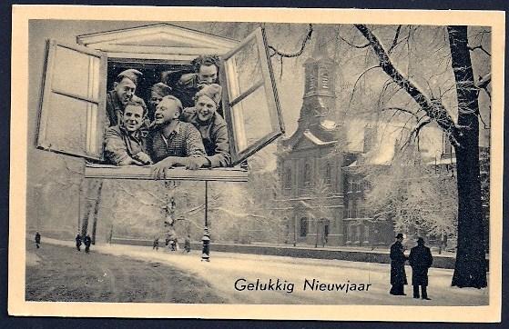 Happy New Year Soldiers in Window unused Older card