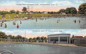 Sunset Park Yankee Road Park Swimming Pools Middletown Ohio 1938 linen postcard