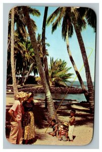 Vintage 1954 Postcard Kids on the Beach City of Refuge Honaunau Kona Hawaii