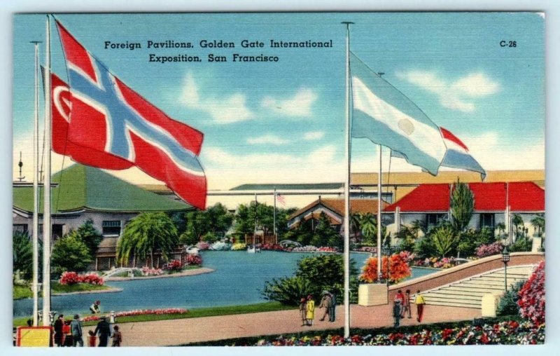 3 Postcards GOLDEN GATE EXPO San Francisco FOREIGN PAVILION, SWAN BOATS 1939