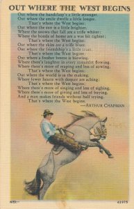 Chapman Poem - Out Where the West Begins - Bucking Bronco - pm 1947 - Linen