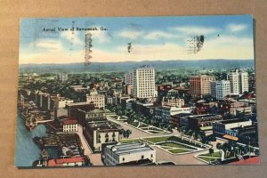 VINTAGE 1944 USED .01 LINEN POSTCARD AERIAL VIEW OF SAVANNAH GEORGIA