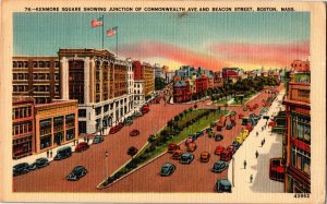 Kenmore Square, Junction Commonwealth and Beacon St Boston MA c1950 Postcard Y16