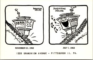 Comic Marking Closing and Reopening of Duquesne Incline, Pittsburgh Postcard Y62