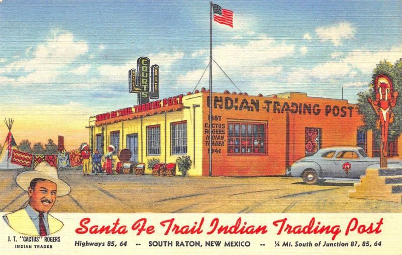 South Raton NM Santa Fe Trail Indian Trading Post​ Curt Teich Postcard