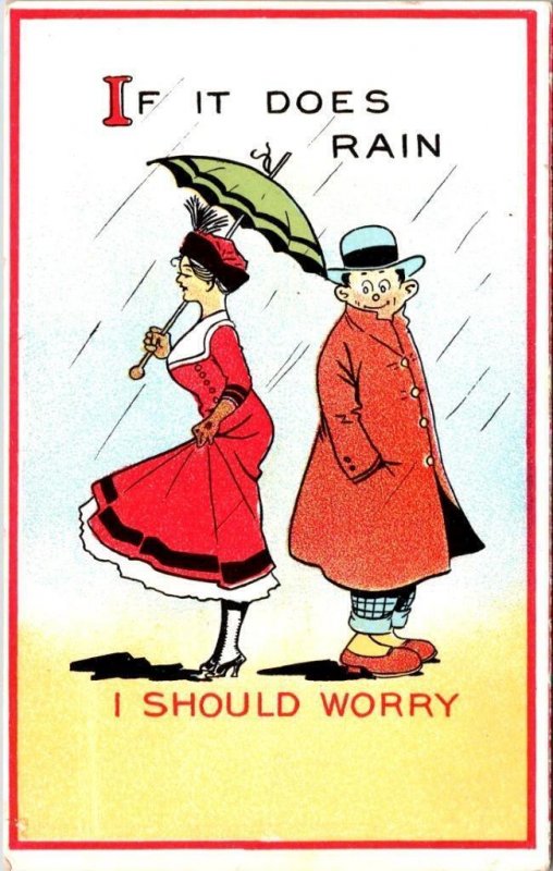 2~Comic Postcards I SHOULD WORRY Closed Barber Shop~No Umbrella/If It Does Rain