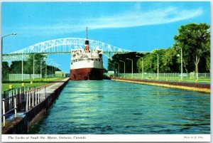 Postcard - The Locks at Sault Sainte Marie, Ontario, Canada