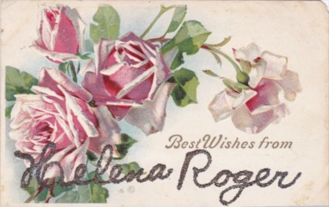 Best Wishes From Helena Roger With Pink Roses