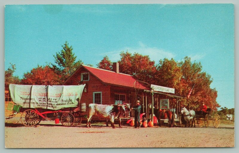 Wisconsin Dells~Dells Pioneer Village~Kilbourn-1856~US Mail Wagon~Postcard 
