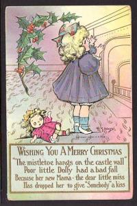 Wishing you a Merry Christmas Girl Doll M Hays Postcard 