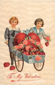 H83/ Valentine's Day Love Holiday Postcard c1910 Kids Heart Wagon 5