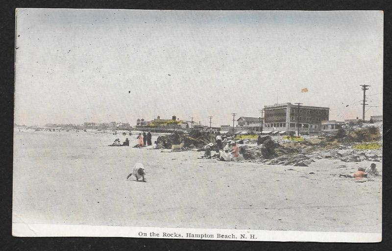 Beach View People On the Rocks Hampton Beach New Hampshire Used c1910s