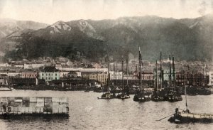 C. 1910 City Harbor Docks Kobe Japan Hand Colored View Vintage Postcard F33