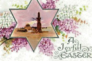 Rare Joyful Easter Jewish Star Dome Embossed c.1910 Vintage Postcard Floral