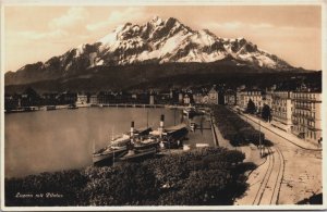 Switzerland Luzern mit Pilatus Vintage Postcard C092