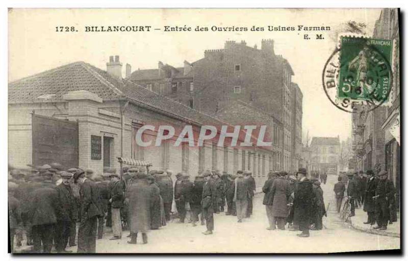 Old Postcard Billancourt Entree of Farman TOP Factories Workers
