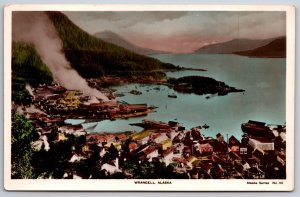 RPPC Hand Colored Birds Eye View Wrangell Alaska AK UNP DB Postcard K1