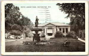 1950's White Library Park Whitewater Wisconsin WI Trees & Bench Posted Postcard