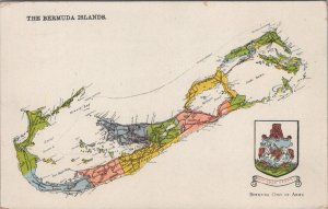 Postcard Map The Bermuda Islands + Bermuda Stamp